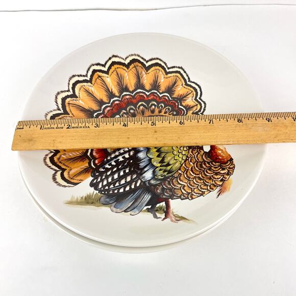 Pottery Barn Turkey Thanksgiving 9" Luncheon Salad Plates Set of 2 - Picture 4 of 5
